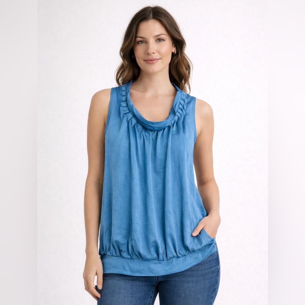 Club Monaco silk blue jewel top | XS